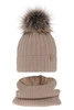 Winterset für Mädchen: Mütze und Schlauchschal aus Merinowolle in Beige Mirabel