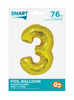 Złoty Balon Smart cyfra "3" -76cm