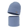 Herbst und Frühlingsset Jungen: Mütze und Schlauchschal 100% extrafeine Merinowolle Blau Intro