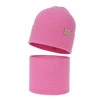 Herbst und Frühlingsset Mädchen: Mütze und Schlauchschal, rosa, 100% Merinowolle, Magenta