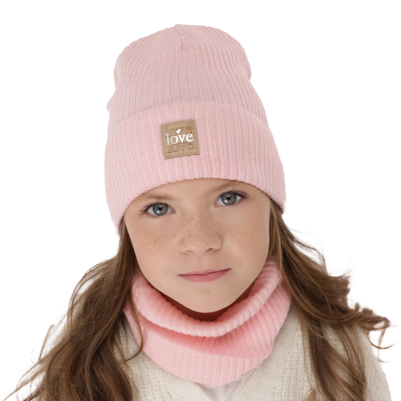 Herbst und Frühlingsset Mädchen: Mütze und Schlauchschal, mit Baumwolle, Rosa Furora