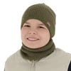 Herbst und Frühlingsset Jungen: Mütze und Schlauchschal 100% extrafeine Merinowolle Khaki Intro