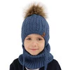 Winterset für Jungen: Mütze und Schlauchschal mit Bommel in Blau Indigo