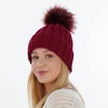 Wintermütze Damen mit Bommel Grau Mokka