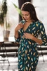 Grow with me Umstands- und Stillkleid, 7/8-Ärmel, türkis mit Blättern