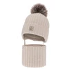 Winterset Mädchen: Mütze und Schlauchschal aus 100% extrafeiner Merinowolle, gefüttert mit Wollfleece in Beige Martina