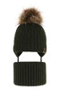 Winterset für Jungen: Mütze und Schlauchschal mit Bommel in Khaki Indigo