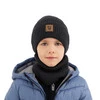 Jungen Mütze und Schal, Herbst, Frühling Set khaki 100% Merinowolle Vanto