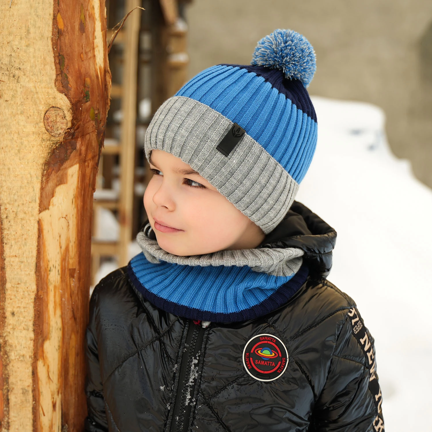 Winterset Jungen: Mütze und Schlauchschal mit Bommel khaki Karson