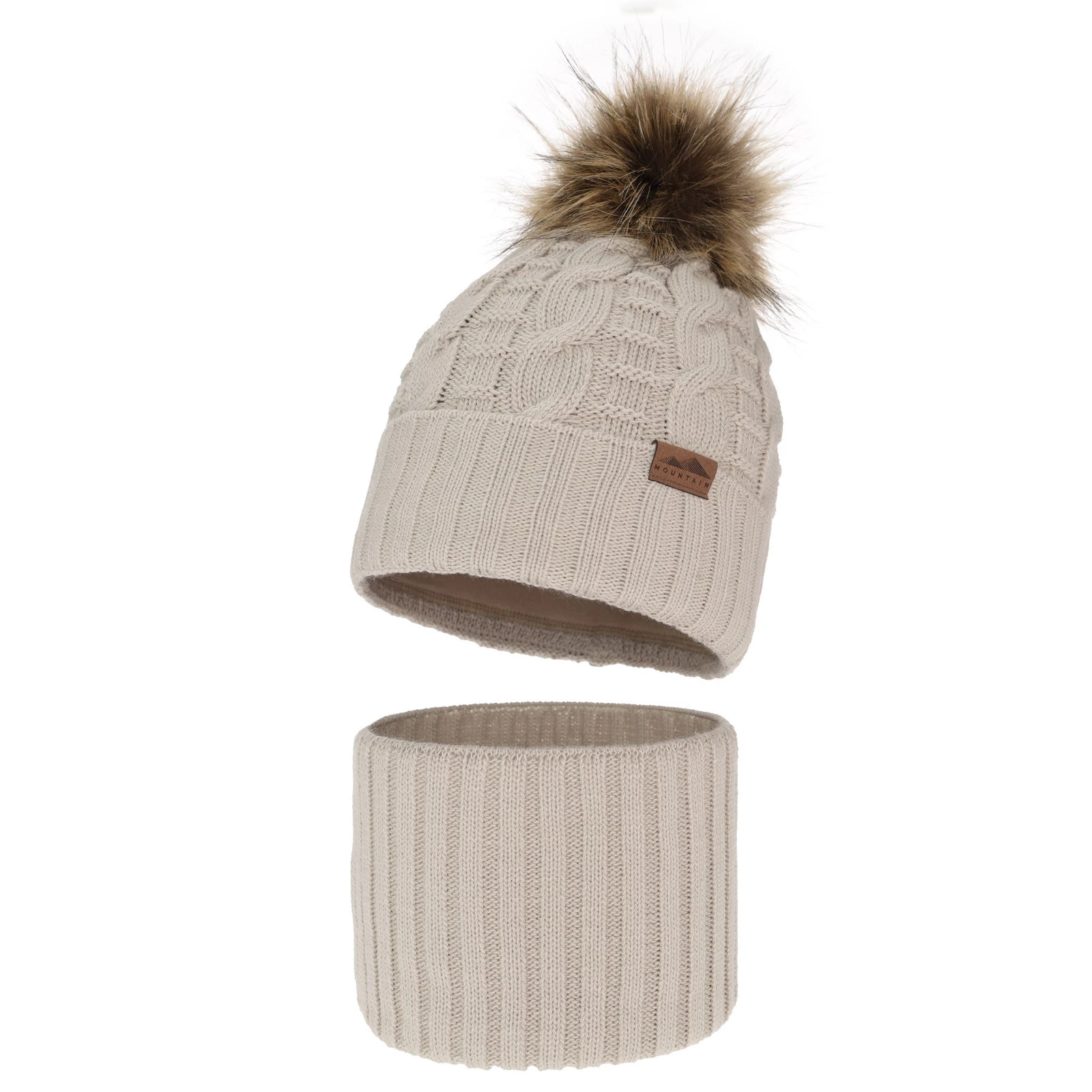Winterset für Jungen: Mütze und Schlauchsch mit Bommel in Beige Cent