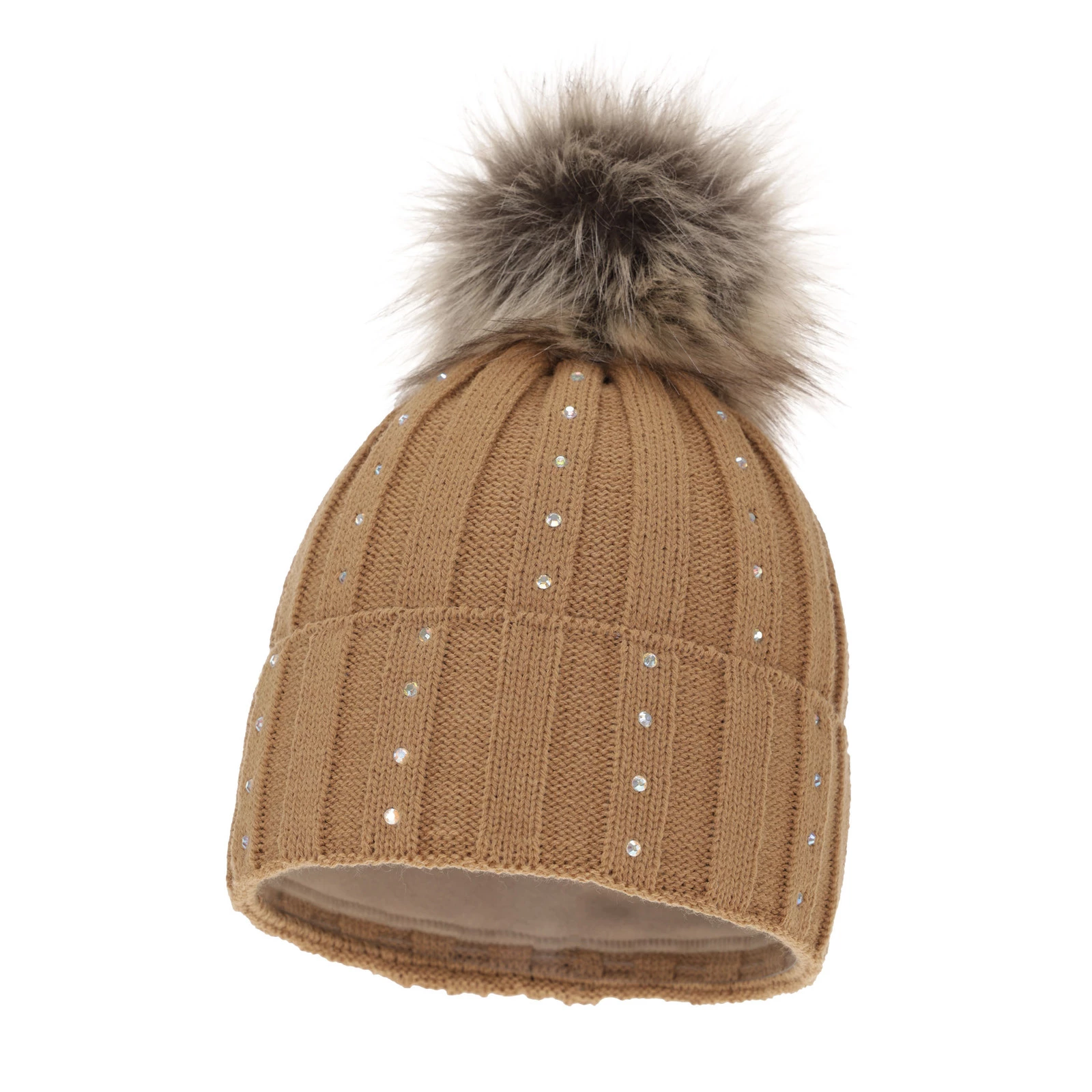 Wintermütze Damen mit Bommel Camel Mada