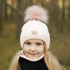 Winterset Mädchen: Mütze und Schlauchschal mit Bommel Beige Dilajla