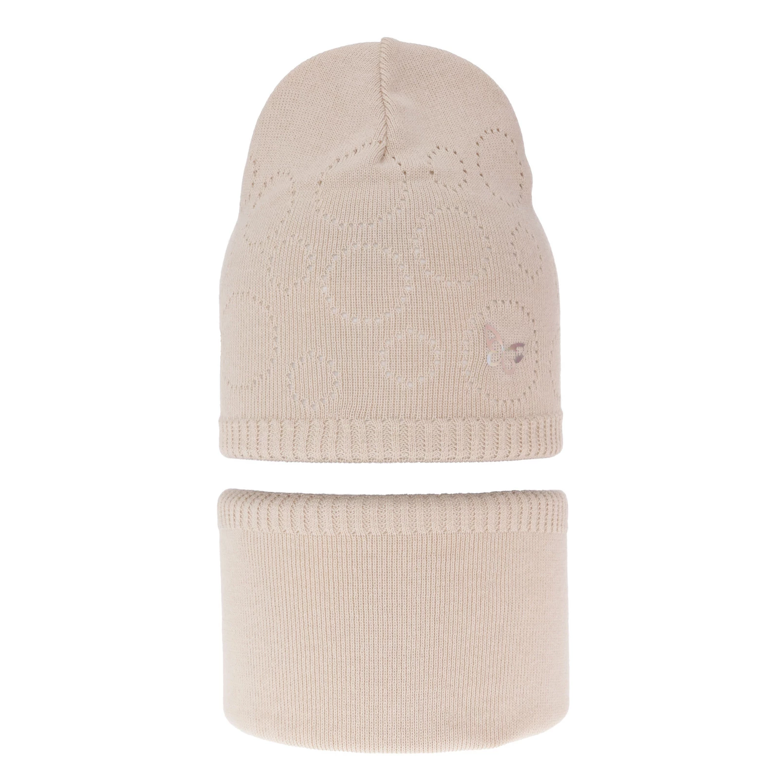 Herbst und Frühlingsset Mädchen: Mütze und Schlauchschal, mit Baumwolle, Beige Amarilla