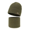 Herbst und Frühlingsset Jungen: Mütze und Schlauchschal 100% extrafeine Merinowolle Khaki Intro