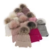 Winterset für Mädchen: Mütze und Schlauchschal mit Bommel in Beige Tukana