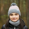 Winterset Mädchen: Mütze und Schlauchschal mit Bommel Grau Rosalin