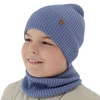 Herbst und Frühlingsset Jungen: Mütze und Schlauchschal 100% extrafeine Merinowolle Blau Lemas