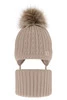 Winterset für Mädchen: Mütze und Schlauchschal mit Bommel in Beige Passa