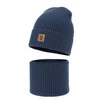 Herbst und Frühlingsset Jungen: Mütze und Schlauchschal 100%  Merinowolle Blau Vanto