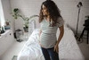 Umstands- und Stillbluse Milk Shirt, kurze Ärmel, mit weißen und grünen Streifen