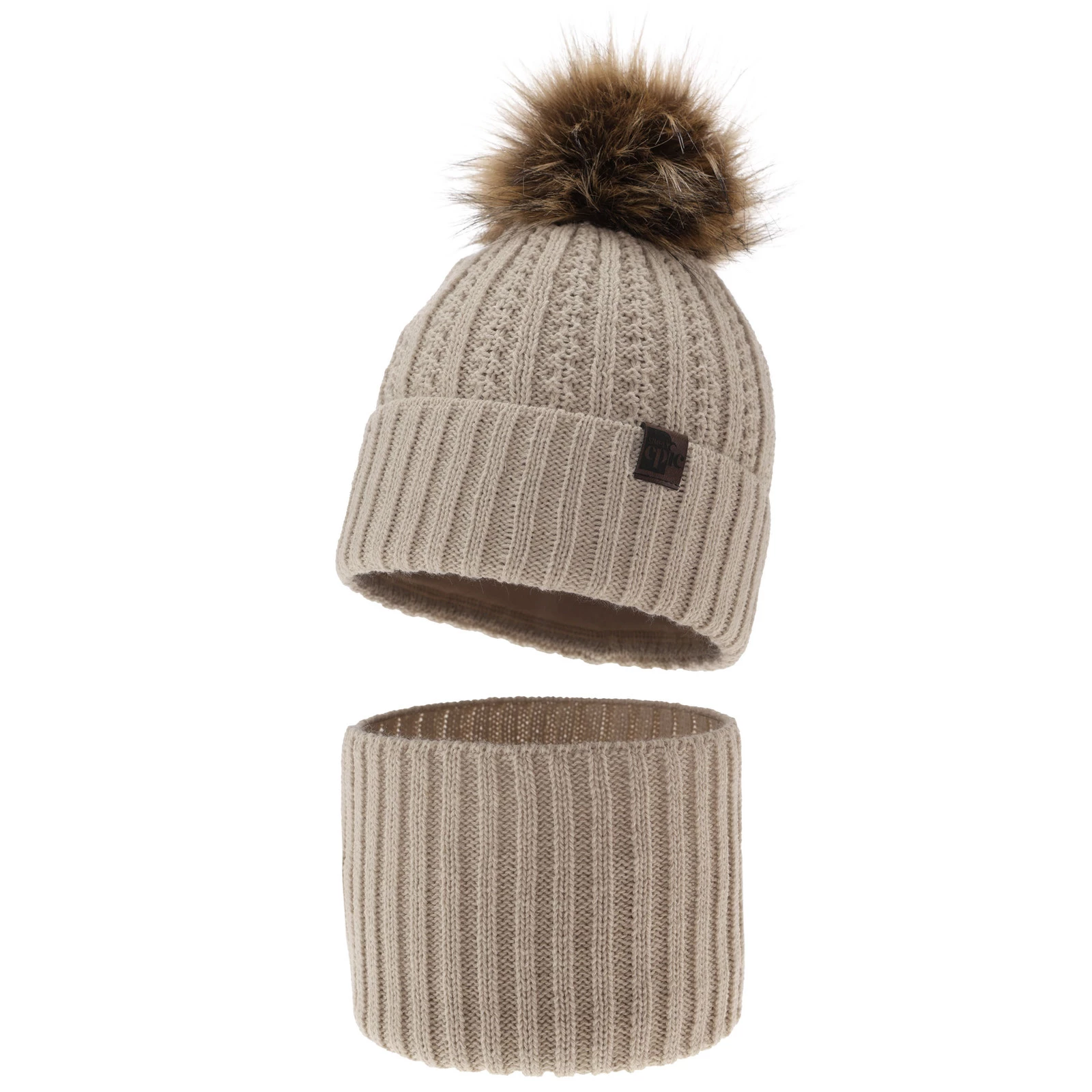 Winterset für Jungen: Mütze und Schlauchsch mit Bommel in Beige Lars