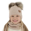 Winterset für Mädchen: Mütze und Schlauchschal mit zwei Bommeln in Beige Bettina