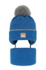 Winterset Jungen: Mütze und Schlauchschal mit Bommel Blau Pikolo