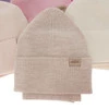 Herbst und Frühlingsset Mädchen: Mütze und Schlauchschal, beige, 100% Merinowolle, Magenta