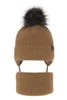 Winterset für Jungen: Mütze und Schlauchschal mit Bommel in Camel Honed