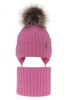 Winterset Mädchen: Mütze und Schlauchschal aus 100% extrafeiner Merinowolle in Rosa Junika