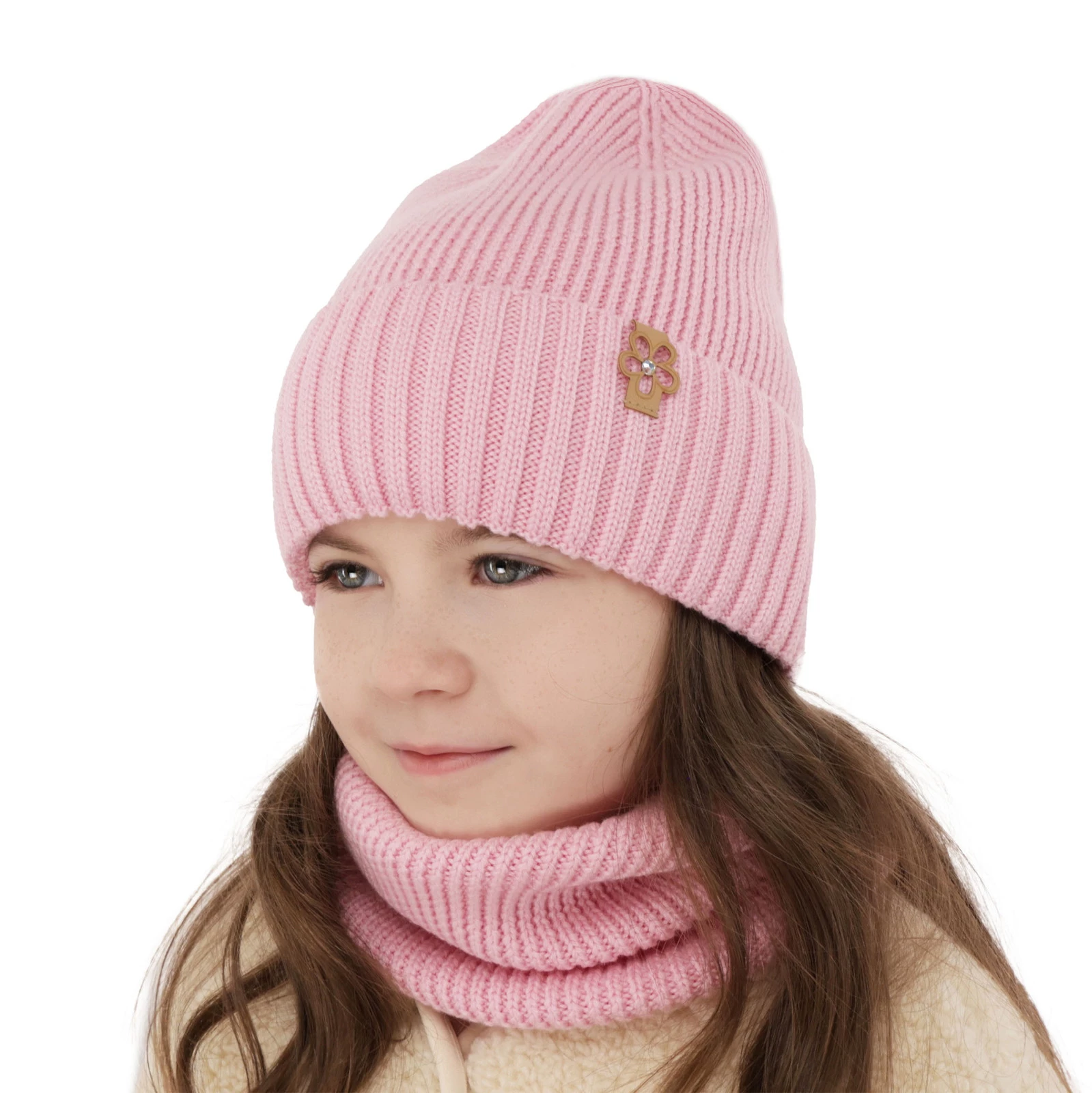 Winterset Mädchen: Mütze und Schlauchschal 100% extrafeine Merinowolle Rosa Nelita