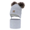 Winterset Jungen: Mütze und Schlauchschal, Winter, hellblau, mit zwei Bommeln, Orange