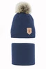 Winterset Jungen: Mütze und Schlauchschal mit Bommel Blau Apolin