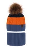 Winterset Jungen: Mütze und Schlauchschal mit Bommel Blau Karmel