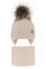 Winterset Mädchen: Mütze und Schlauchschal aus 100% extrafeiner Merinowolle in Beige Junika