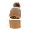 Winterset für Jungen: Mütze und Schlauchschal mit Bommel in Camel Buffalo