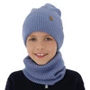 Herbst und Frühlingsset Jungen: Mütze und Schlauchschal 100% extrafeine Merinowolle Blau Lemas