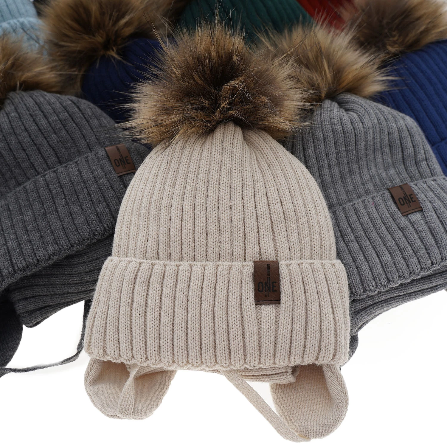 Winterset Jungen: Mütze und Schlauchschal mit Bommel Grau Puzel