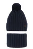 Winterset Jungen: Mütze und Schlauchschal mit Bommel Navy Blau Wiliam