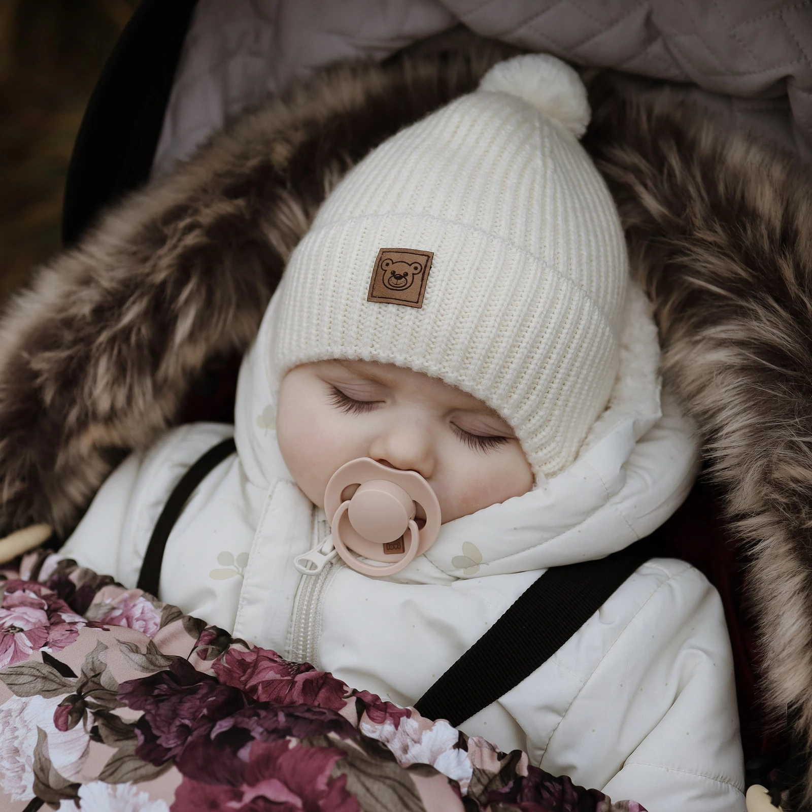 Wintermütze Jungen 100% extrafeine Merinowolle, gefüttert mit Wollfleece Beige Tofik