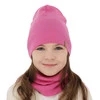 Herbst und Frühlingsset Mädchen: Mütze und Schlauchschal 100% extrafeine Merinowolle Rosa Ricona