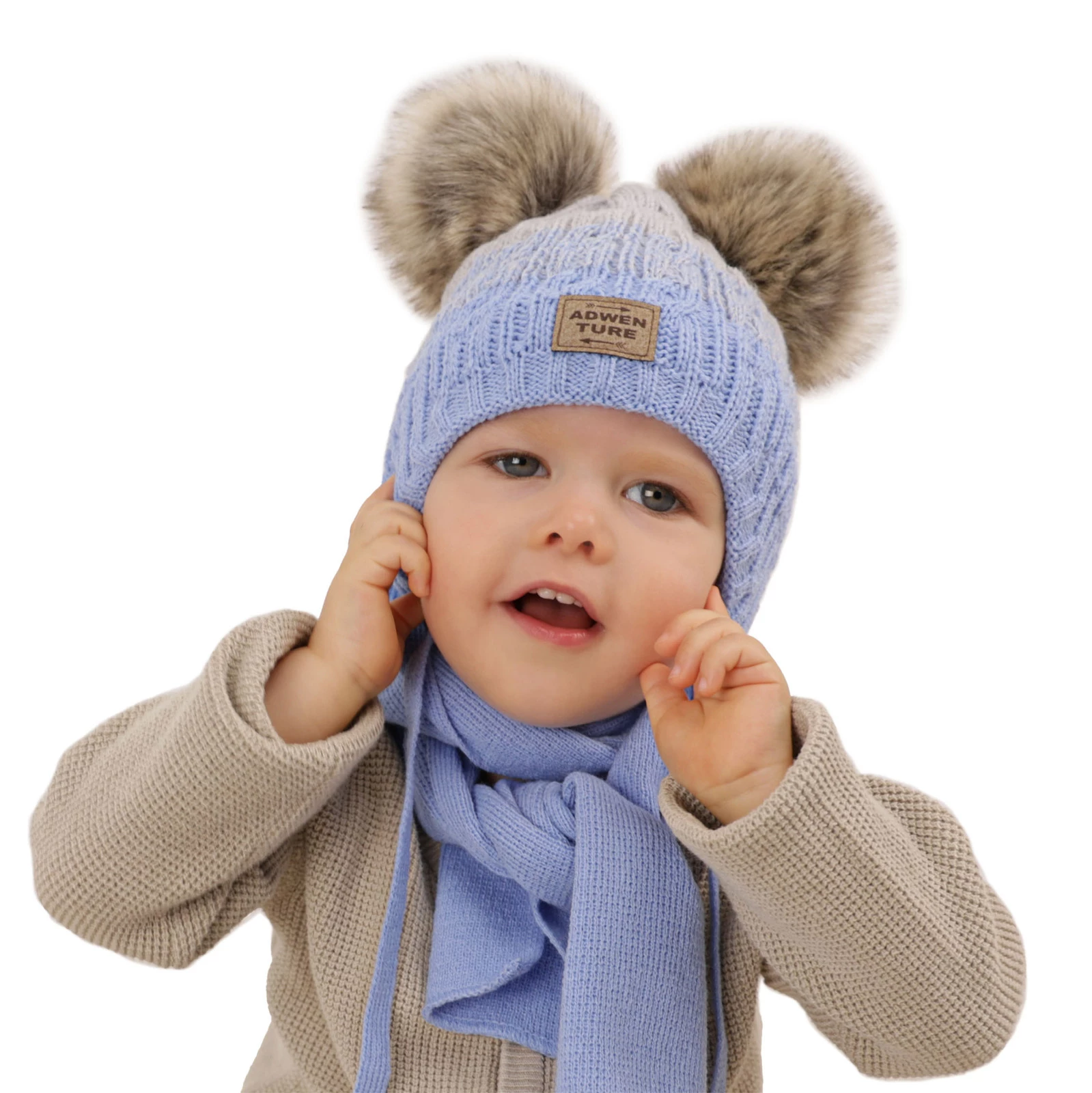 Winterset Jungen: Mütze und Schal mit zwei Bommeln Navy Blau Platon