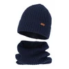 Winterset für Jungen: Mütze und Schlauchschal aus Merinowolle in Navy Blau Palermo