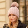 Wintermütze Damen mit Bommel Schwarz Mokka