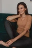  Gestreifte Umstands- und Stillbluse Milky Puff aus Strick, Karamell
