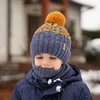 Winterset Jungen: Mütze und Schlauchschal mit Bommel Grau Travis