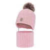 Winterset Mädchen: Mütze und Schlauchschal aus 100% extrafeiner Merinowolle, gefüttert mit Wollfleece in Rosa Martina