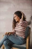 Umstands- und Stillbluse Milk Shirt, 7/8-Ärmel, gestreift mit Marineblau