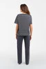 Betty Damen-Kurzarmpyjama. Lange Hose Graphit/Graphitdruck