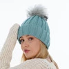 Wintermütze Damen mit Bommel Schwarz Mokka